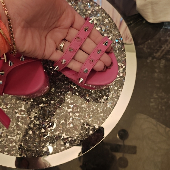 Pink Studded Women's Platform Sandals - Picture 5 of 8